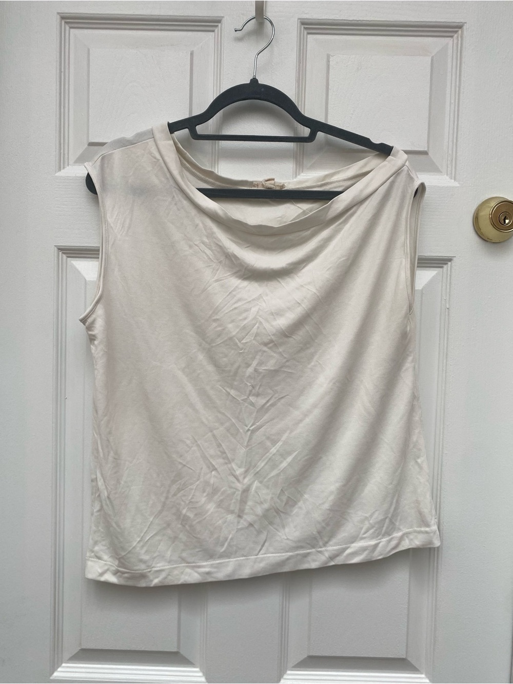 Elan Cream Sleeveless Cowl Neck Off One Shoulder Top - Large